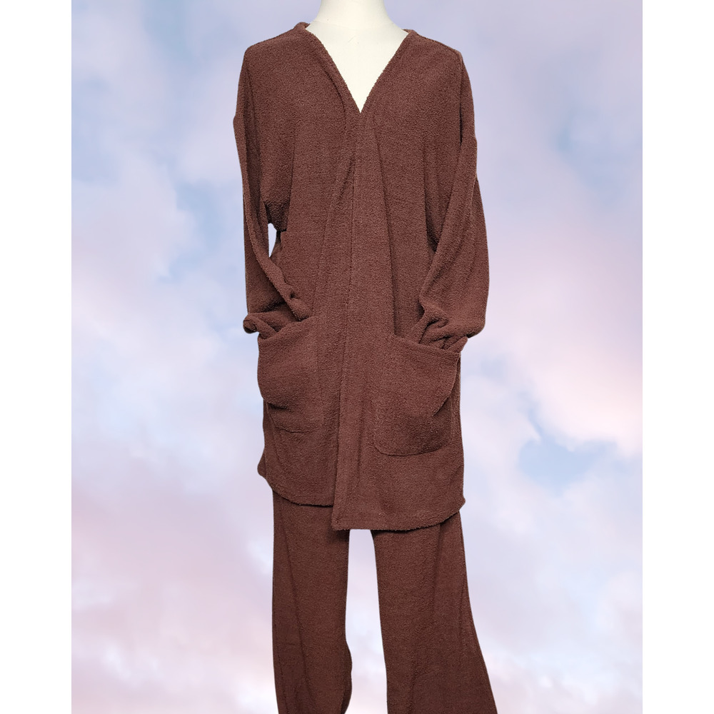 NWT Yitty Pet Me Brown Two Piece Comfy Cardigan Wide Leg Pant  Fuzzy Soft  Set